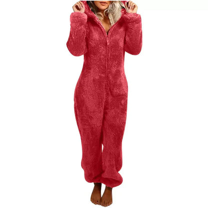 Comfortabele Dames Teddy Fleece Onesie met Capuchon