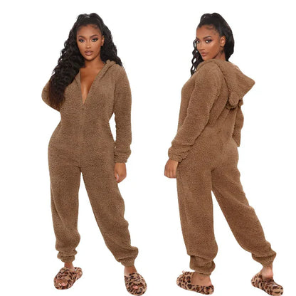 Comfortabele Dames Teddy Fleece Onesie met Capuchon