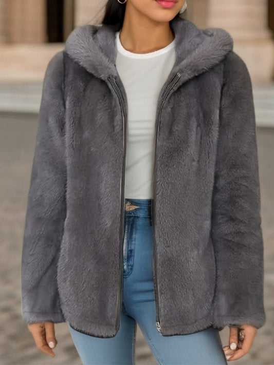 Luxe Zachte Dames Teddy Jas met Capuchon en Rits