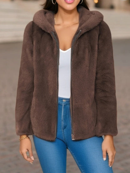 Luxe Zachte Dames Teddy Jas met Capuchon en Rits