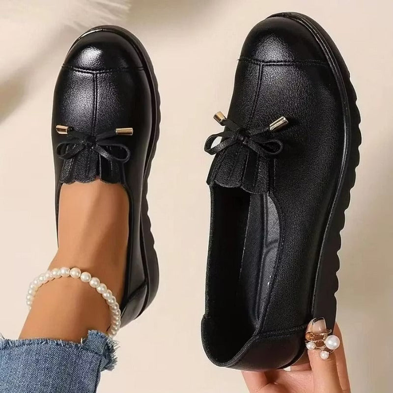 Soepele Instap Loafers met Strikdetail en Franjeklep voor Dames