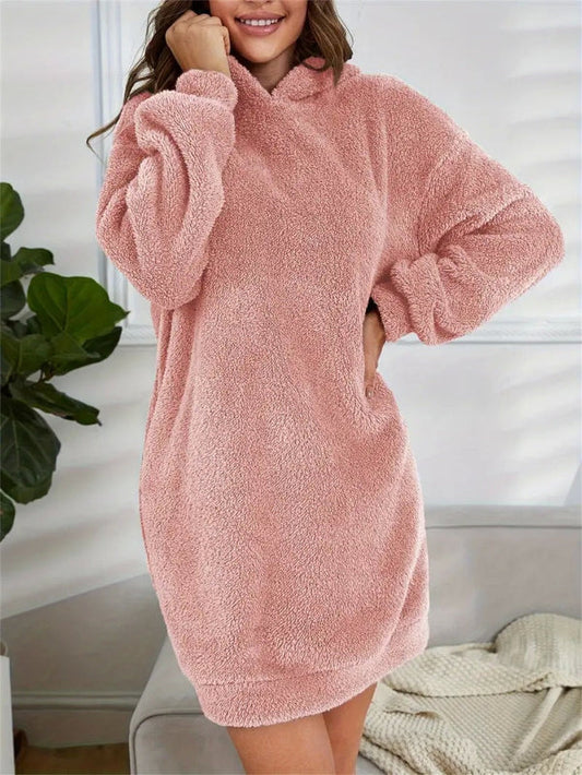 Zachte Oversized Teddy Sweater Jurk met Hoodie