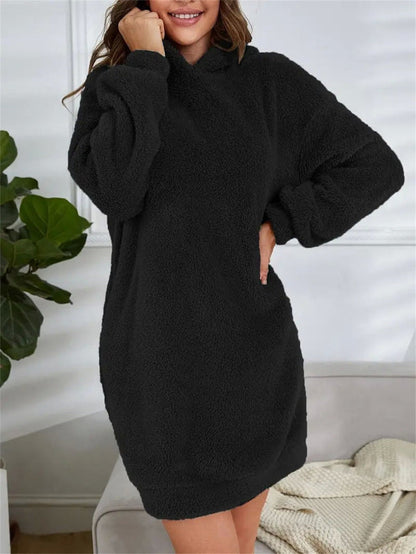 Zachte Oversized Teddy Sweater Jurk met Hoodie
