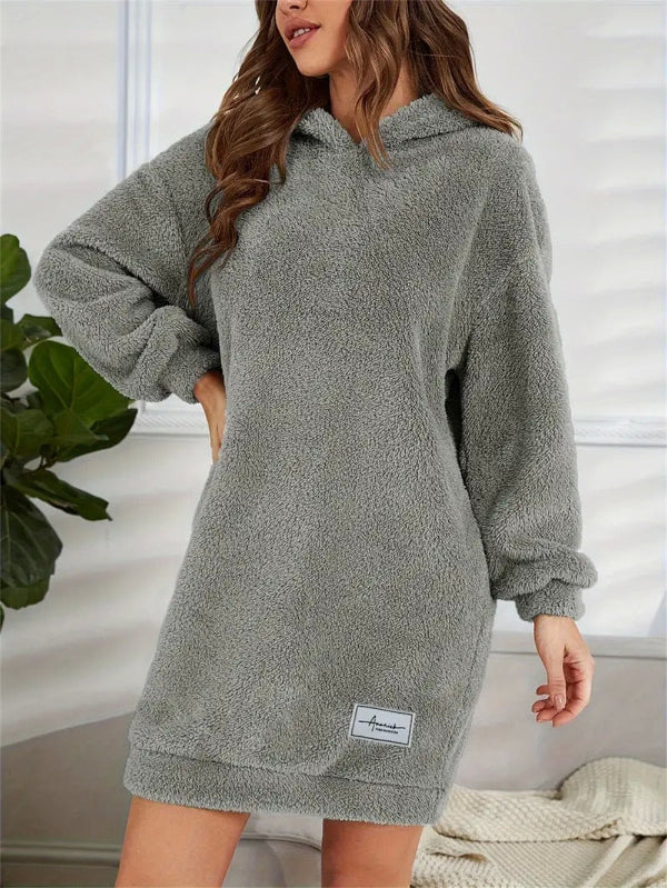 Zachte Oversized Teddy Sweater Jurk met Hoodie