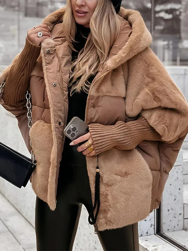 Oversized Gewatteerde Dames Puffer Jas met Imitatiebont en Capuchon