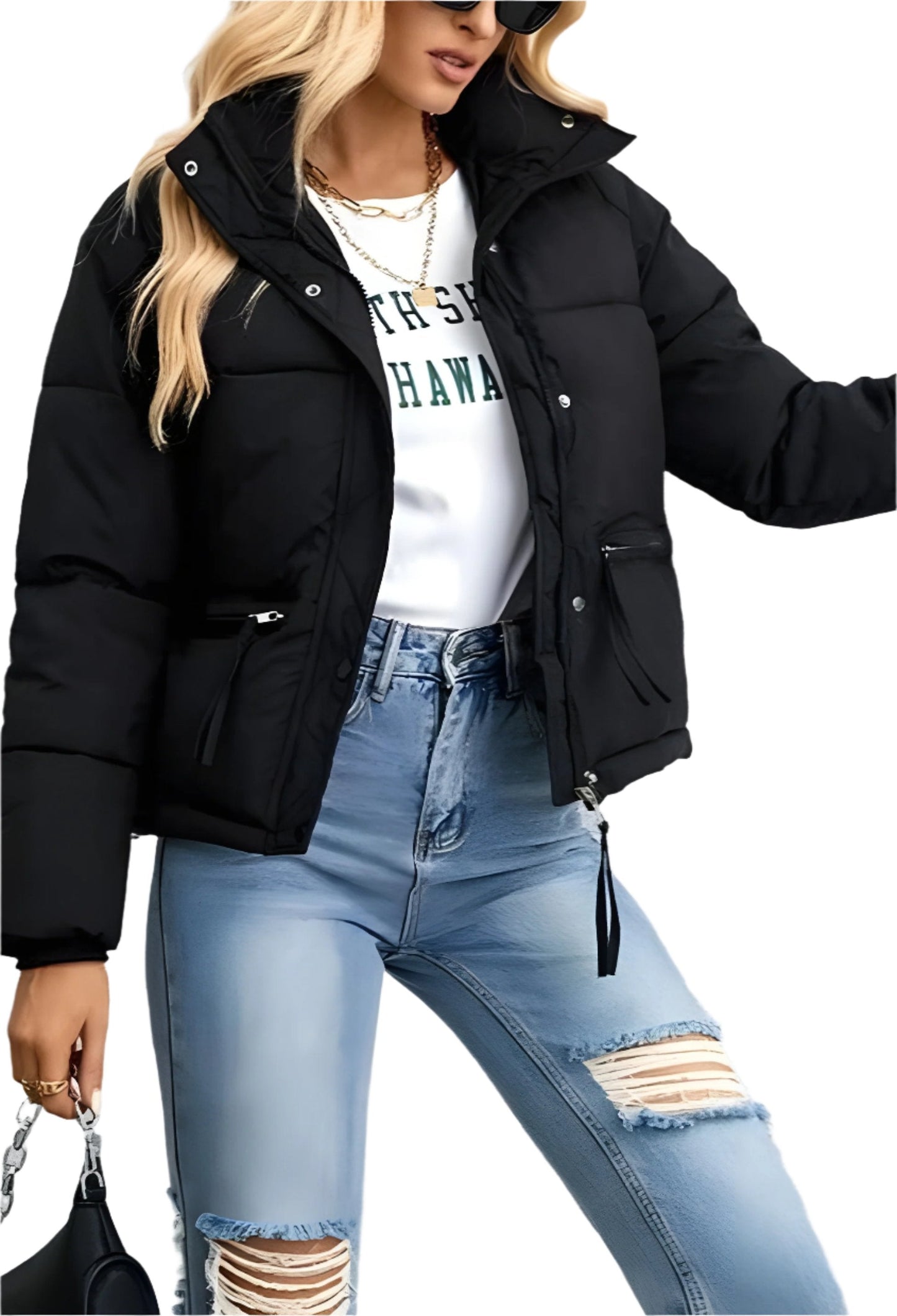 Trendy Warme Dames Puffer Jas met Rits en Hoge Kraag