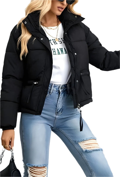 Trendy Warme Dames Puffer Jas met Rits en Hoge Kraag