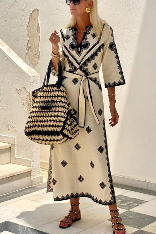 Lona | Etnische Maxi Jurk met Riem en Borduursels