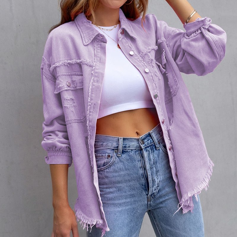 Trendy Casual Dames Denim Jack met Lange Mouwen