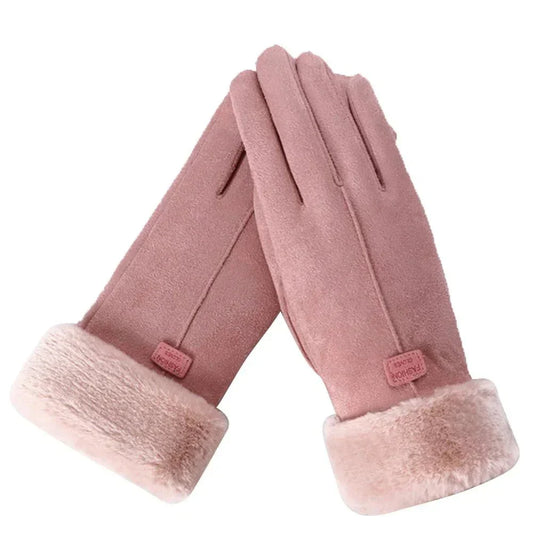 Warme Stijlvolle Dames Handschoenen Met Bonten Rand