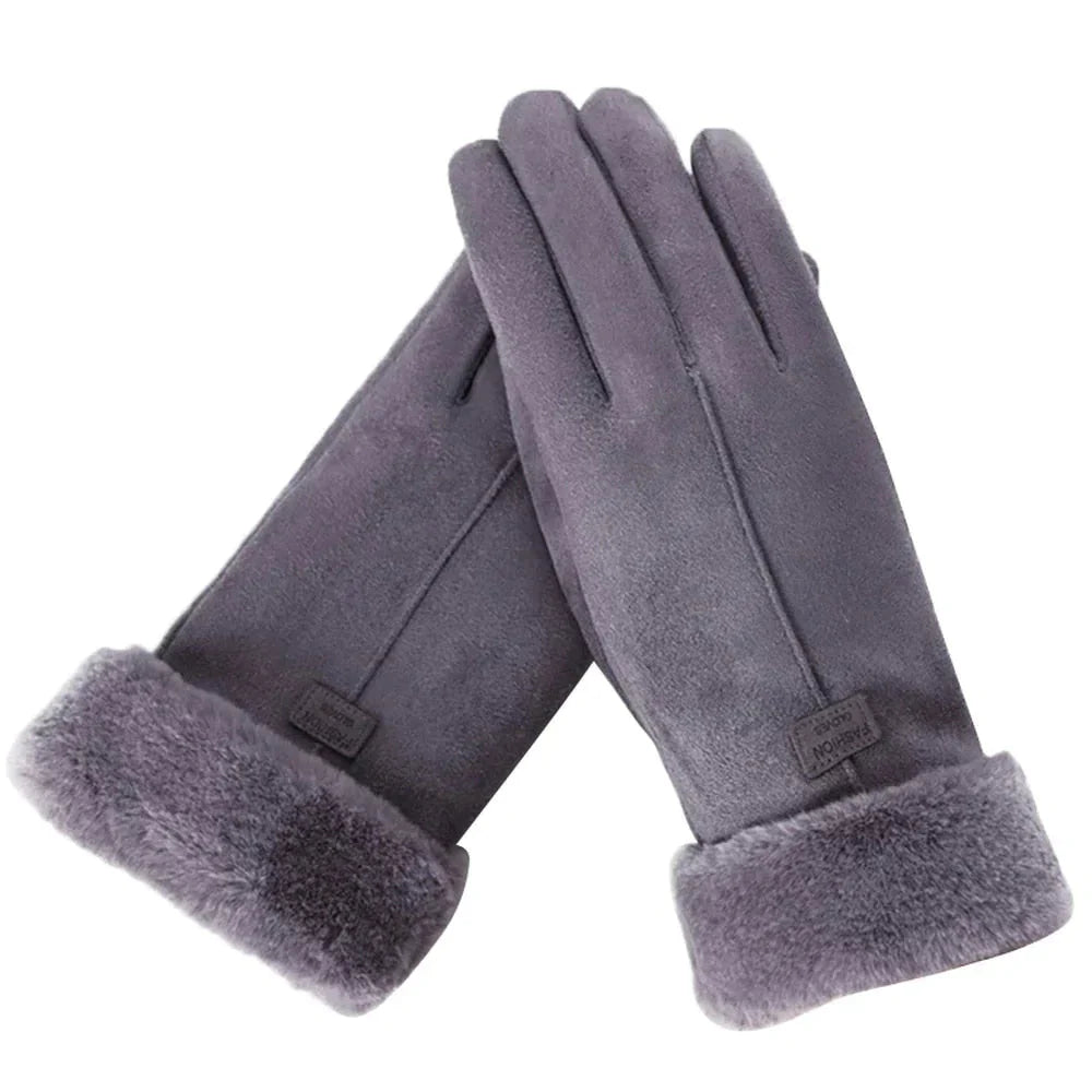 Warme Stijlvolle Dames Handschoenen Met Bonten Rand