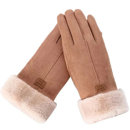 Warme Stijlvolle Dames Handschoenen Met Bonten Rand