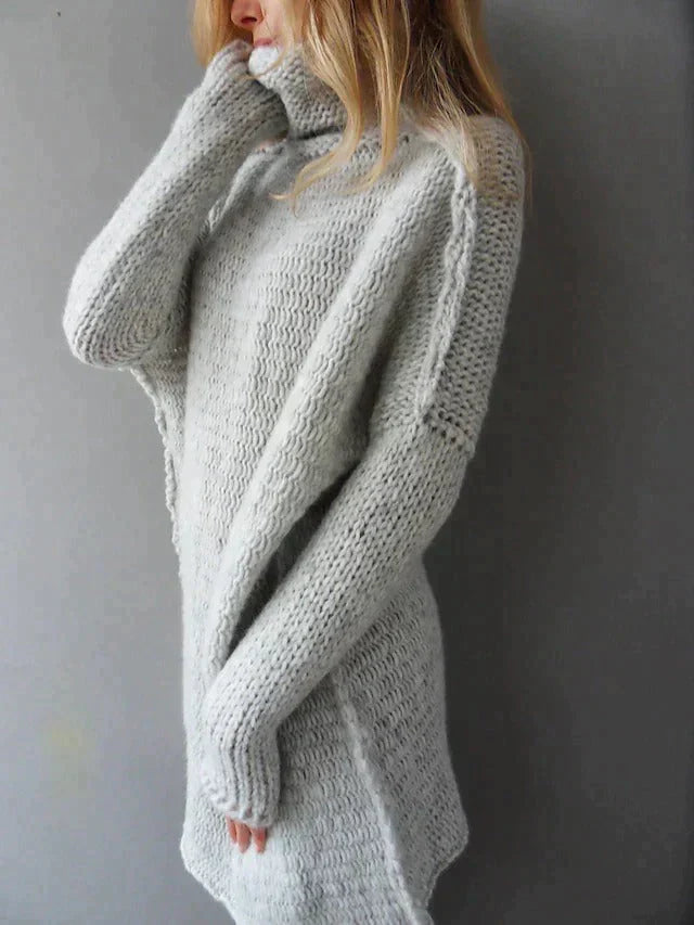 Oversized Grijs Dames Trui met Col en Lange Mouwen