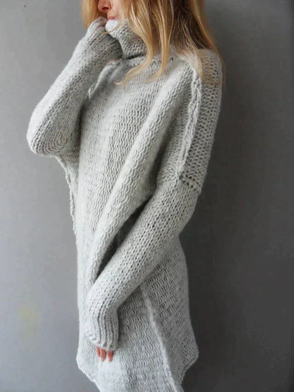 Oversized Grijs Dames Trui met Col en Lange Mouwen