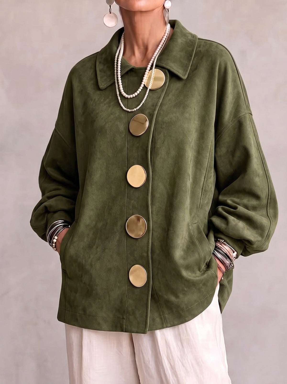 Luchtige Suède Look Dames Shacket met Asymmetrische Knoopsluiting