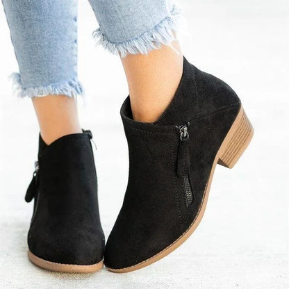 Trendy Dames Enkellaarsjes In Suède Look met Lage Blokhak