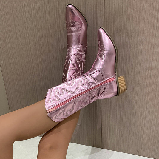 Luce | Metallic Western Enkellaarzen met Hak