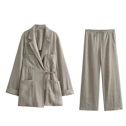 Elegante Oversized Dames Blazer-Broek Set met Ceintuur