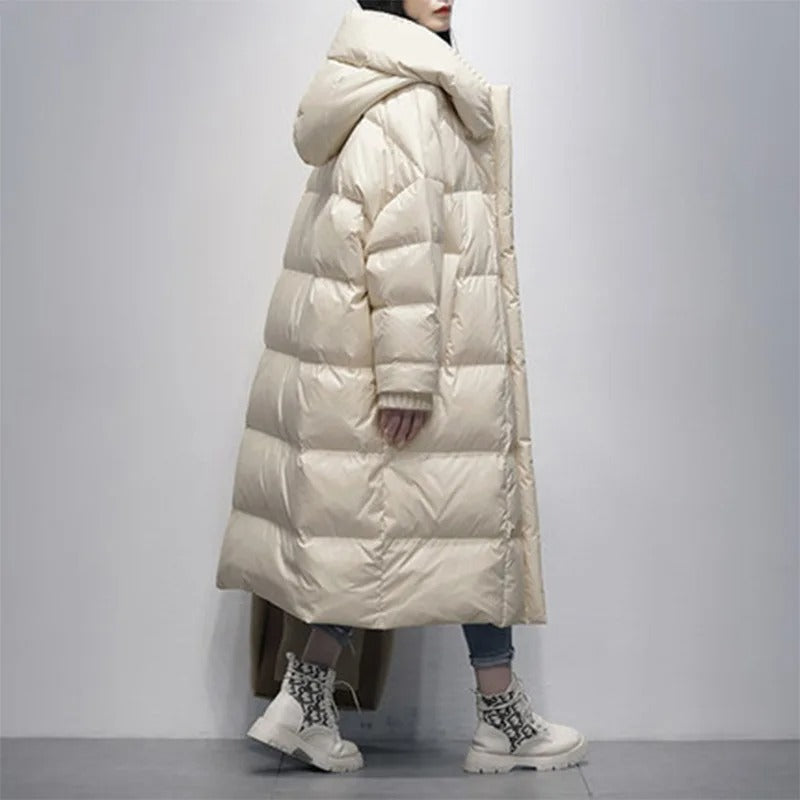 Oversized Gewatteerde Lange Dames Winterjas met Capuchon en Zakken