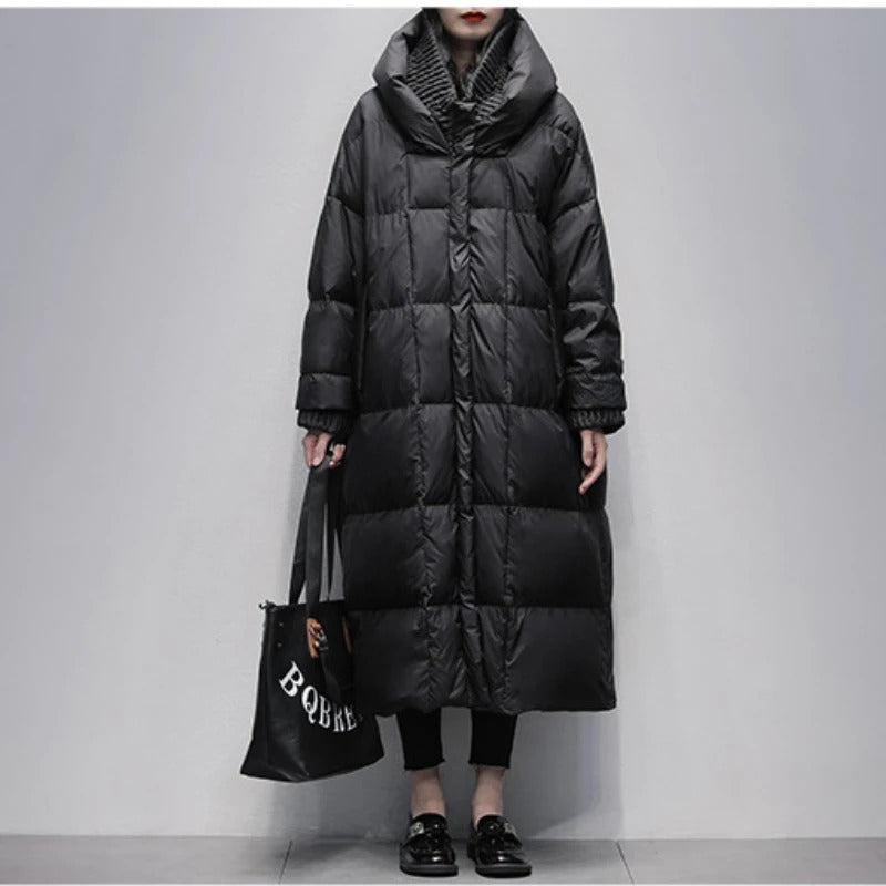 Oversized Gewatteerde Lange Dames Winterjas met Capuchon en Zakken