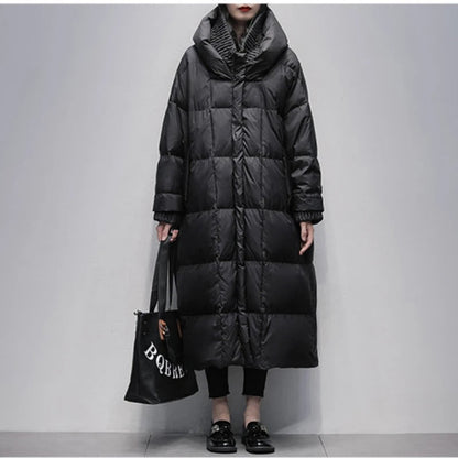 Oversized Gewatteerde Lange Dames Winterjas met Capuchon en Zakken