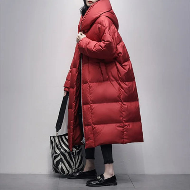 Oversized Gewatteerde Lange Dames Winterjas met Capuchon en Zakken