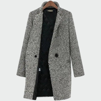 Manteau Long à Motif Pied-de-Poule pour Femme - Emilia Lane