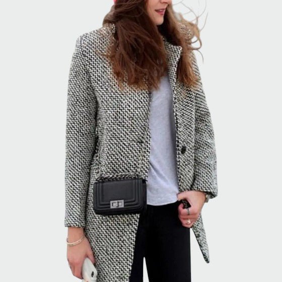 Manteau Long à Motif Pied-de-Poule pour Femme - Emilia Lane