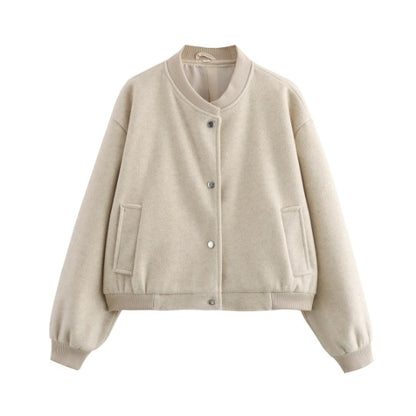 Stylish Women's Cropped Bomber Jacket with Snap Buttons