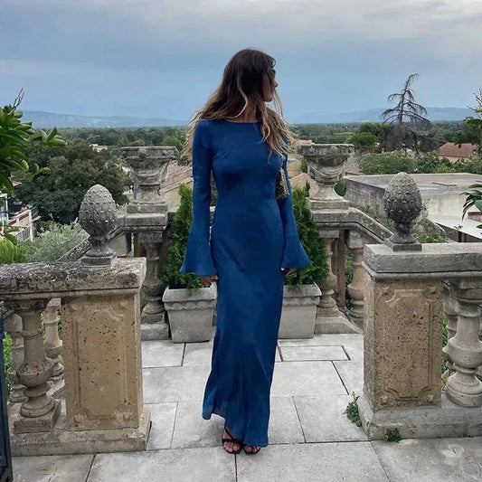 Connie | Maxi Jurk met Flared Mouwen en Elegante Halslijn