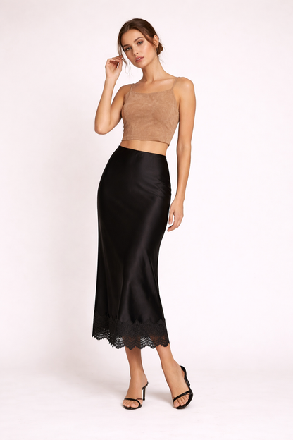 Women's Evening Lace Trim Maxi Skirt - Black