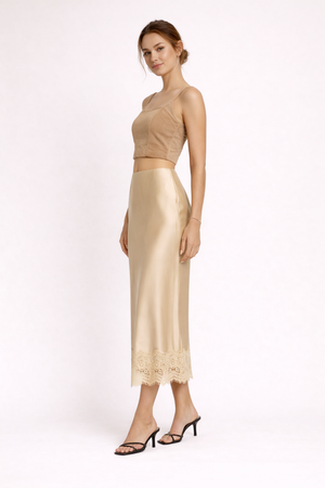 Women's Evening Lace Trim Maxi Skirt - Champagne