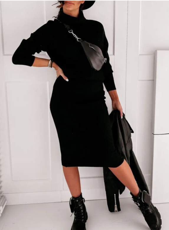 Ensemble tricoté élégant pour femmes avec col roulé et jupe midi