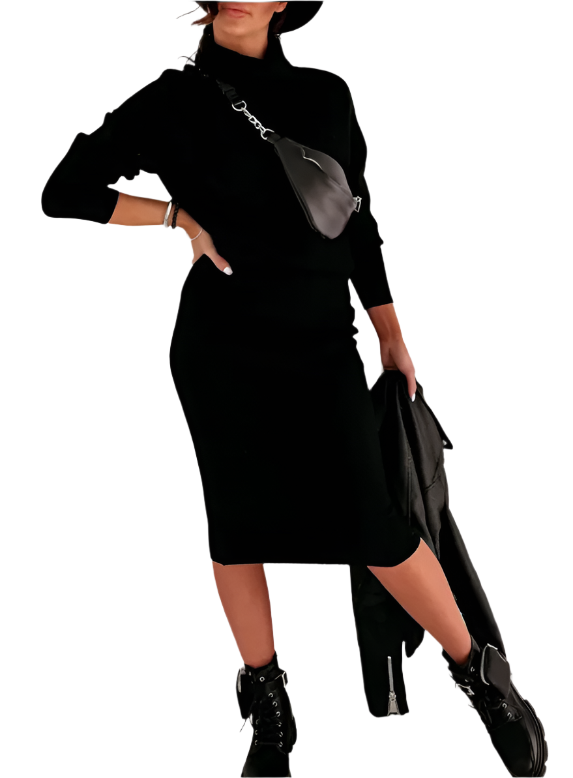 Ensemble tricoté élégant pour femmes avec col roulé et jupe midi