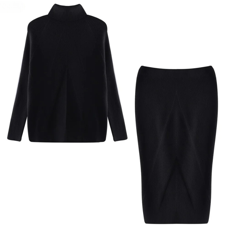 Ensemble tricoté élégant pour femmes avec col roulé et jupe midi