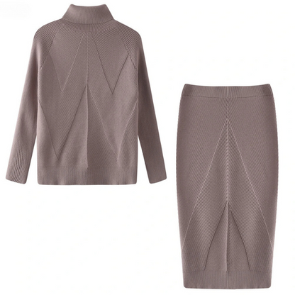 Ensemble tricoté élégant pour femmes avec col roulé et jupe midi