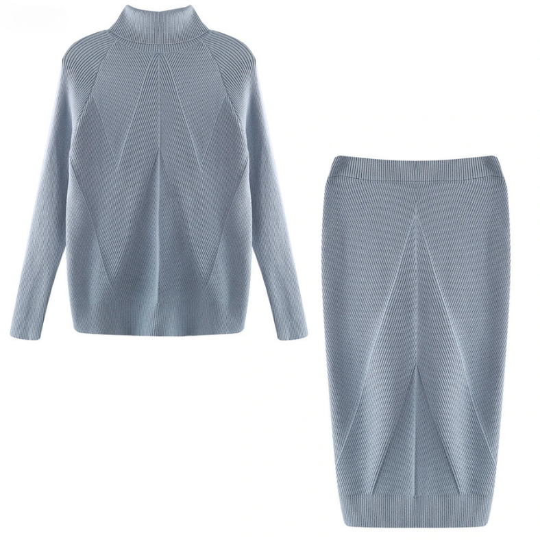Ensemble tricoté élégant pour femmes avec col roulé et jupe midi
