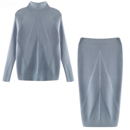 Ensemble tricoté élégant pour femmes avec col roulé et jupe midi