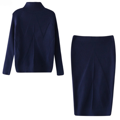 Ensemble tricoté élégant pour femmes avec col roulé et jupe midi