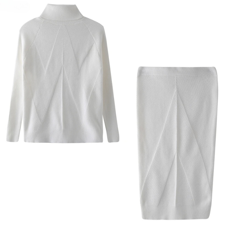 Ensemble tricoté élégant pour femmes avec col roulé et jupe midi
