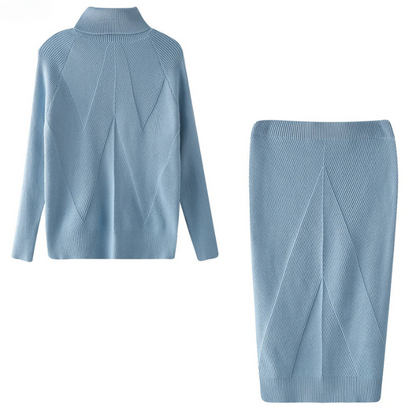 Ensemble tricoté élégant pour femmes avec col roulé et jupe midi