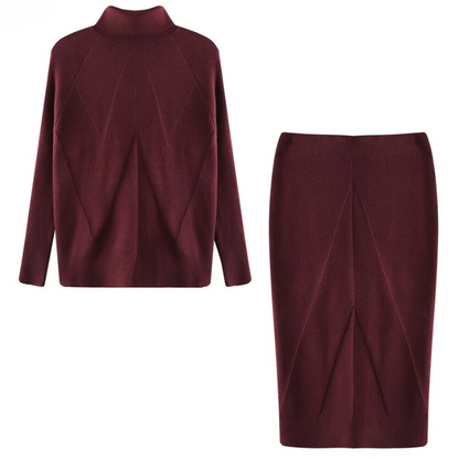Ensemble tricoté élégant pour femmes avec col roulé et jupe midi