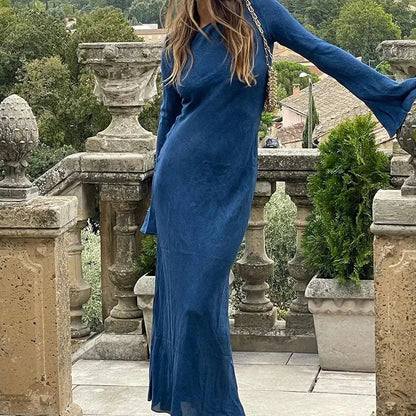 Connie | Maxi Jurk met Flared Mouwen en Elegante Halslijn