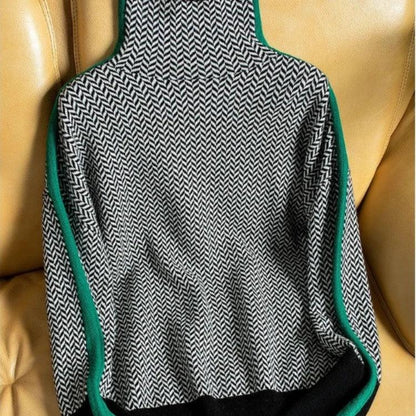 Stijlvolle Retro Gestreepte Dames Coltrui met Lange Mouwen