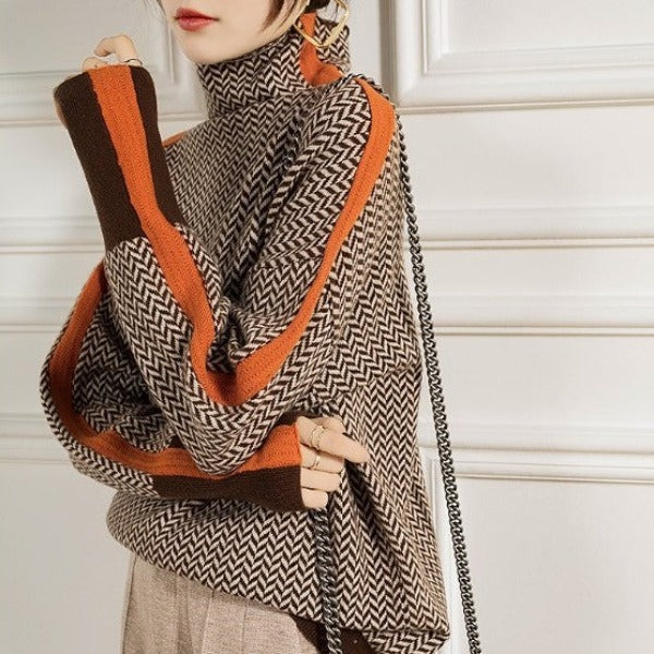 Stijlvolle Retro Gestreepte Dames Coltrui met Lange Mouwen