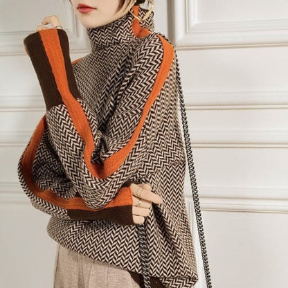 Stijlvolle Retro Gestreepte Dames Coltrui met Lange Mouwen