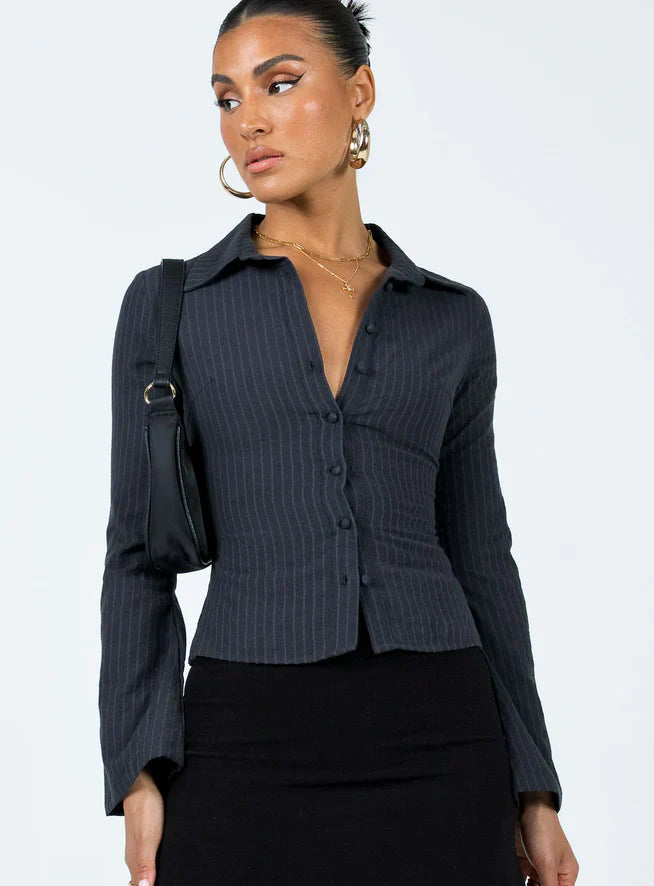 Trendy Women's Blouse with Wide Long Sleeves and Stripes