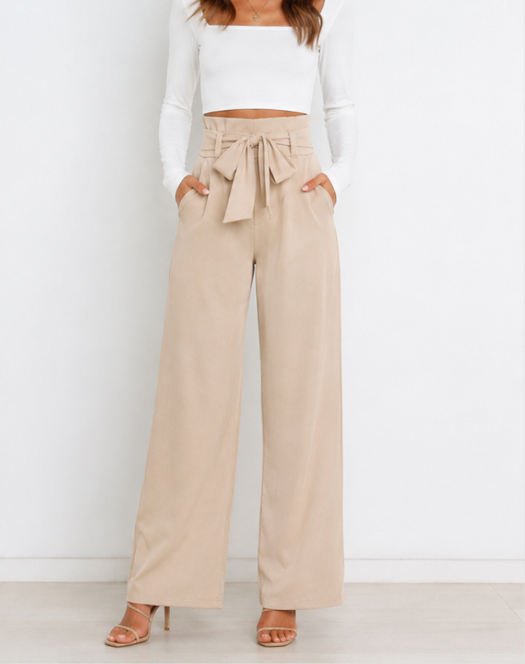 Fenna | High Waist Paperbag Pants with Bow Detail