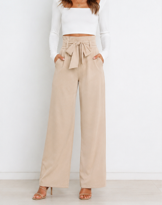 Fenna | Hoge Taille Paperbag Broek met Strikdetail