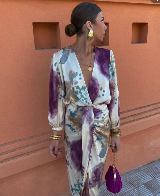 Dafnee | Elegante Midi Jurk met Abstracte Print